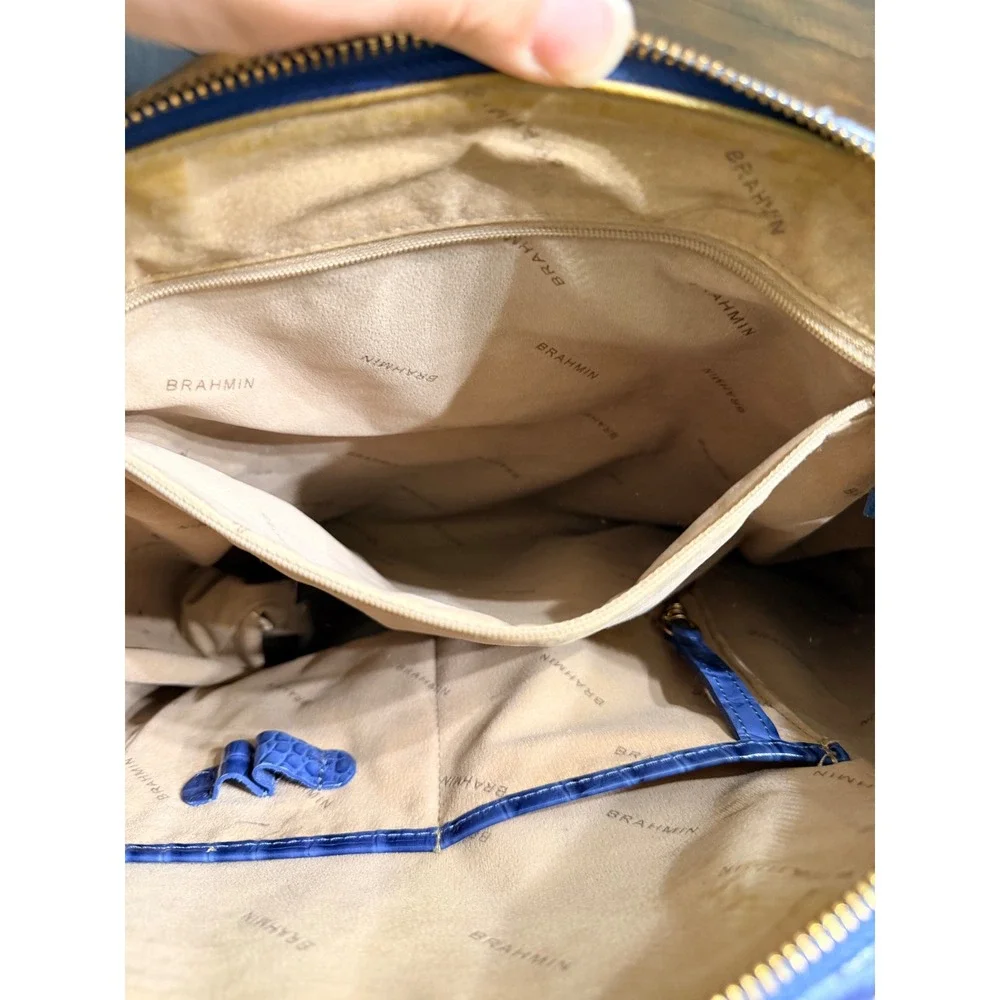 Brahmin Duxbury Satchel Periwinkle Blue Melbourne Embossed Leather Handbag